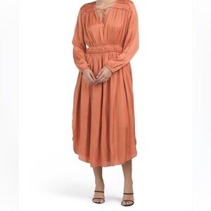Elie Tahari NWT Whisper Shirred Sunrise Satin Midi Dress Size XS